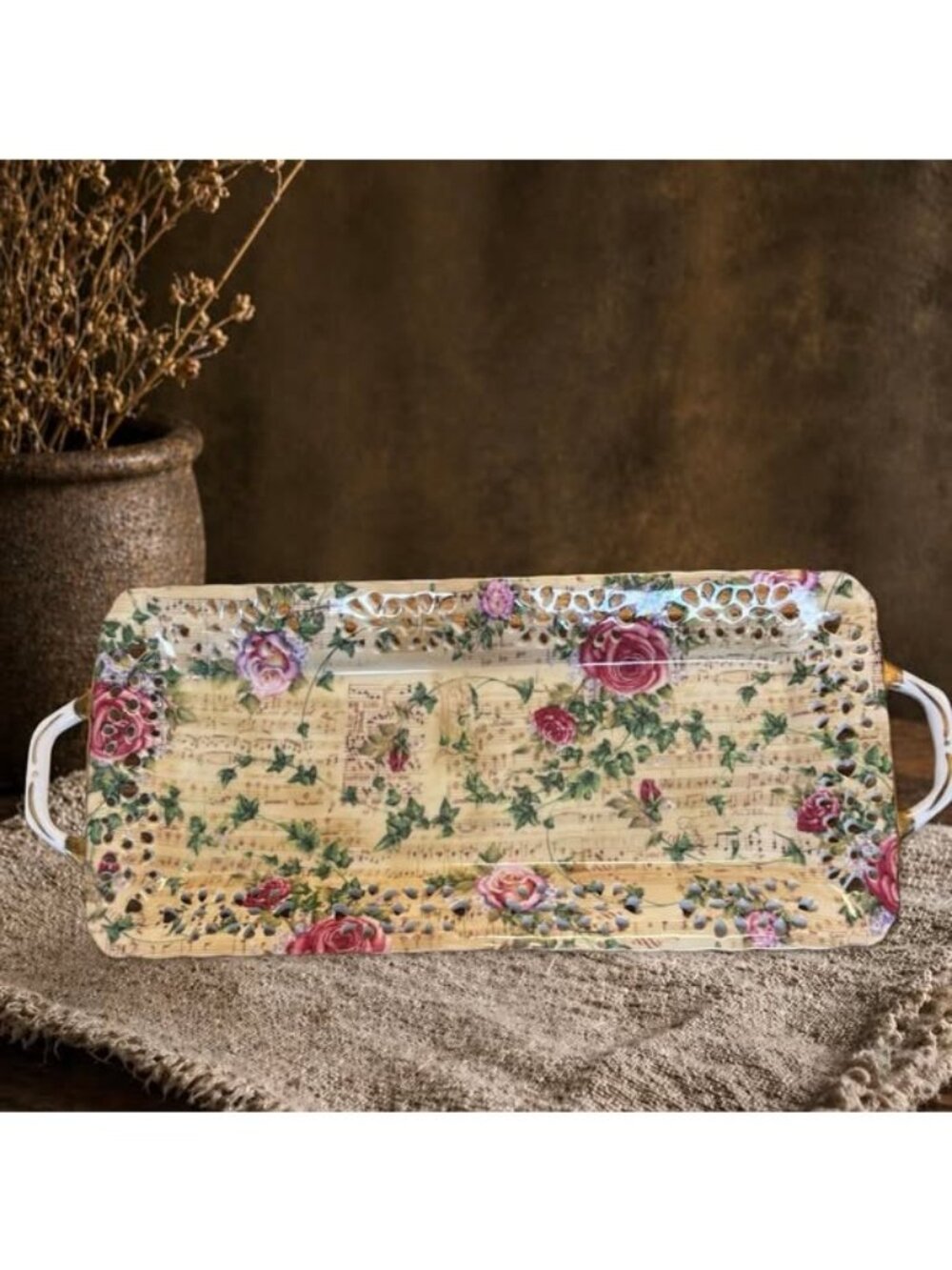 American Atelier Melody Reticulated Tray Vintage Music Sheet Print Rose Gold Mus - Picture 2 of 9